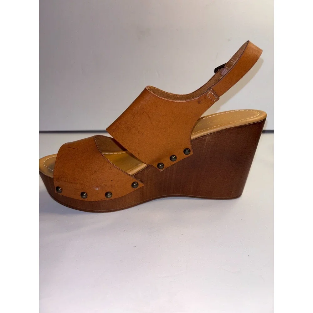 Madden Girl Driiggs Wedge Sandal Women's 8.5 Brown Faux Leather Comfort Open Toe